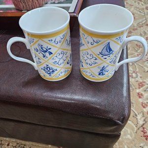 vintage past time delft fine bone china mugs set of two